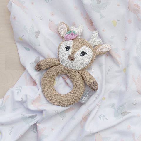 Living Textiles Jersey Swaddle & Rattle Gift Set - Ava/Fawn
