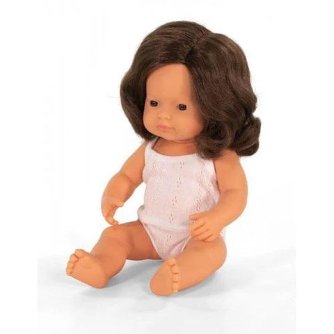 Miniland Baby Doll - Caucasian Girl Brunette 38 cm