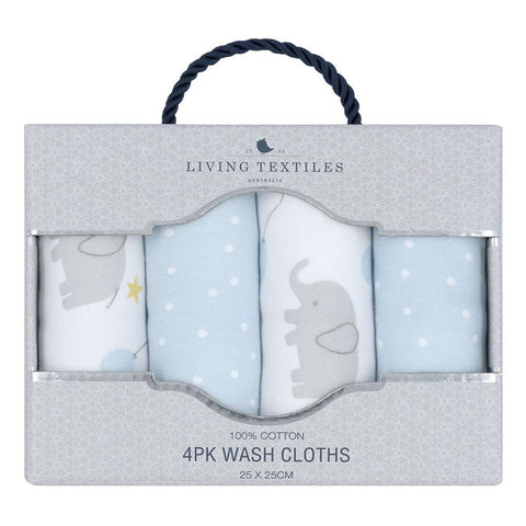 Living Textiles 4pk Wash Cloths - Mason Elephant