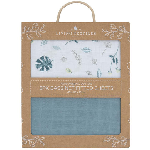 Living Textiles Organic Muslin 2pk Bassinet Fitted Sheet - Banana Leaf/Teal
