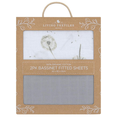 Living Textiles Organic Muslin 2pk Bassinet Fitted Sheet - Dandelion/Grey