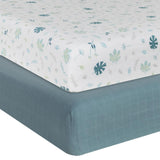 Living Textiles Organic Muslin 2pk Cot Fitted Sheet - Banana Leaf/Teal