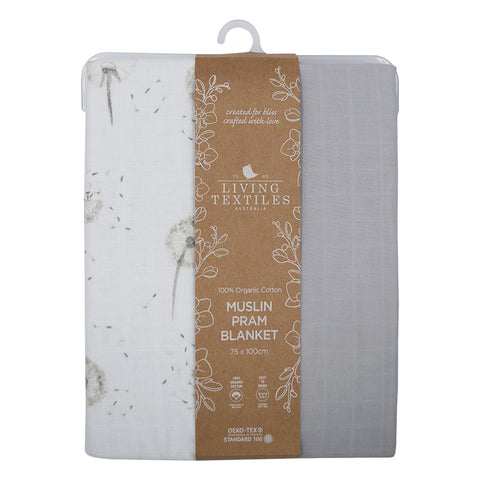 Living Textiles Organic Muslin Pram Blanket - Dandelion/Grey